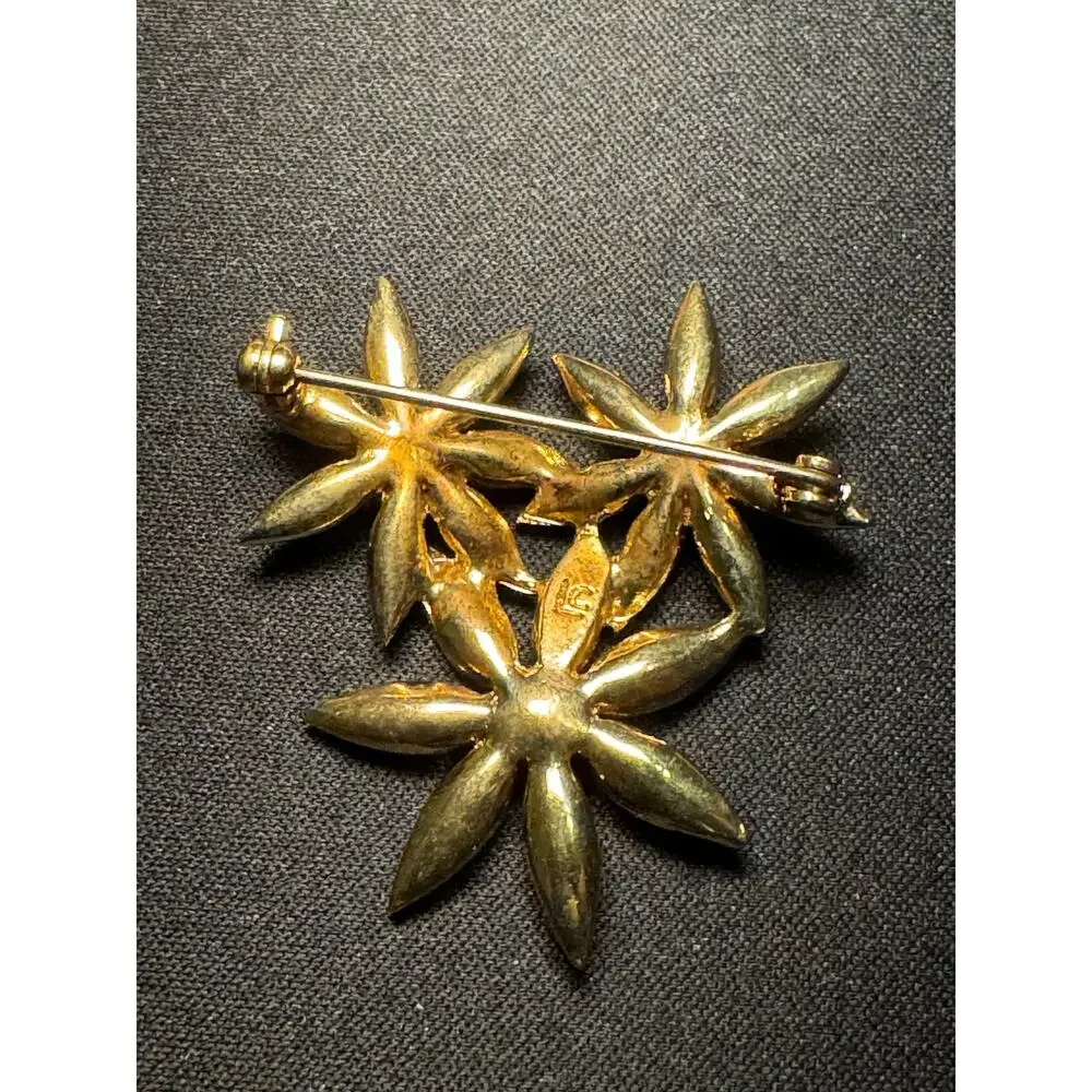 Rhinestone Floral Gold Tone Liz Claiborne Brooch